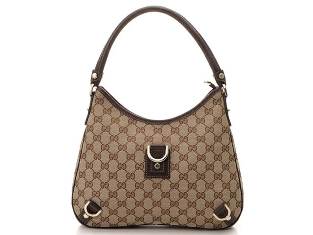 Gucci handbag GG canvas calfskin Beige Cream dark brown